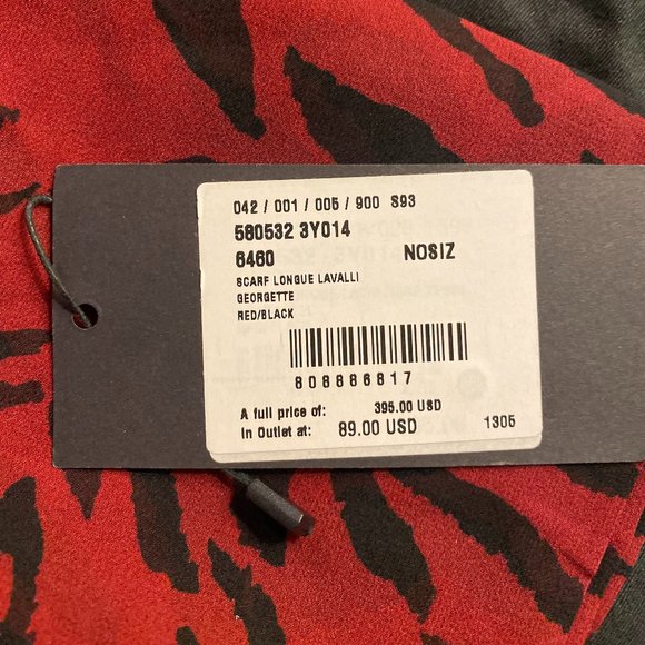 Long Saint Laurent Scarf in Red Zebra Print - Picture 1 of 3